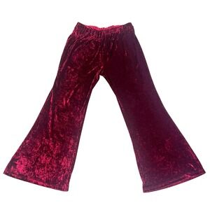Crushed Velvet Pull On Pants Dark Red Wine Flared Glam Rock Lounge Boho Large